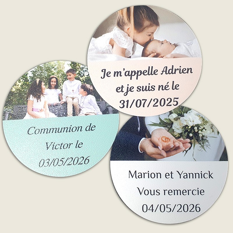 Dessous de verre avec photo et fond coloré Mariage - Naissance - Baptême - EVJF-G