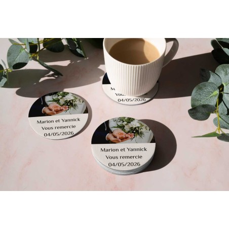 Dessous de verre avec photo et fond coloré Mariage - Naissance - Baptême - EVJF-G