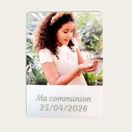 Magnet personnalisé avec photo, texte et fond coloré