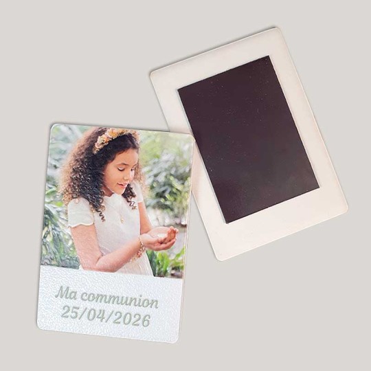 Magnet personnalisé avec photo, texte et fond coloré