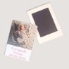 Magnet personnalisé avec photo, texte et fond coloré