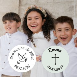 Étiquettes autocollante rondes pour célébration de baptême et communion, faire-parts, enveloppes, cadeaux, papeterie