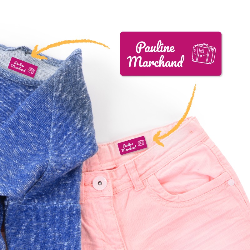 Étiquettes thermocollantes rectangles pour marquage de vêtements avec personnalisation nom et prénom