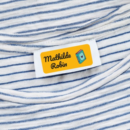 Étiquettes autocollantes rectangles pour vêtements avec personnalisation nom et prénom