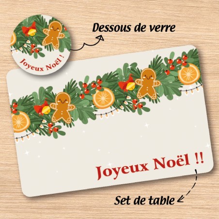 Set de table et dessous de verre "Biscuits de Noël"