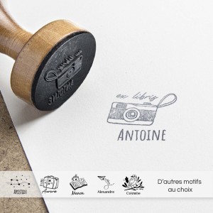 Tampon Ex-libris en bois personnalisable encre ex-libris et livre