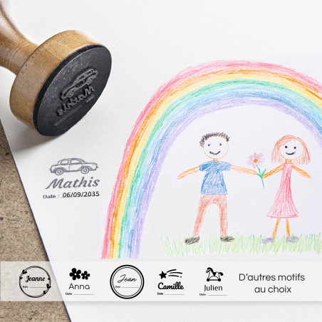 Tampon rond en bois pour marquer à l'encre les dessins d'enfants personnalisable