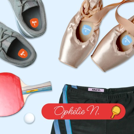 Pack sport et loisirs étiquettes autocollantes et thermocollantes pour objets et vêtements