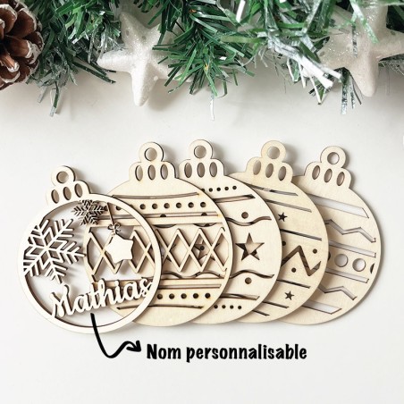 Lot de 4 boules de Noël - "Flocon personnalisable" en contre plaqué peuplier 3mm.