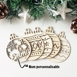 Lot de 4 boules de Noël - "Boules personnalisable" en contre plaqué peuplier 3mm.