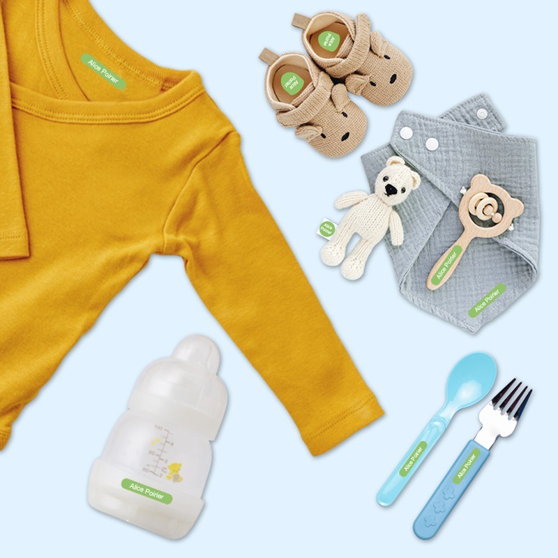 Pack d'étiquettes autocollantes et thermocollantes pour marquer les vêtements et fournitures de vos enfants à la crèche